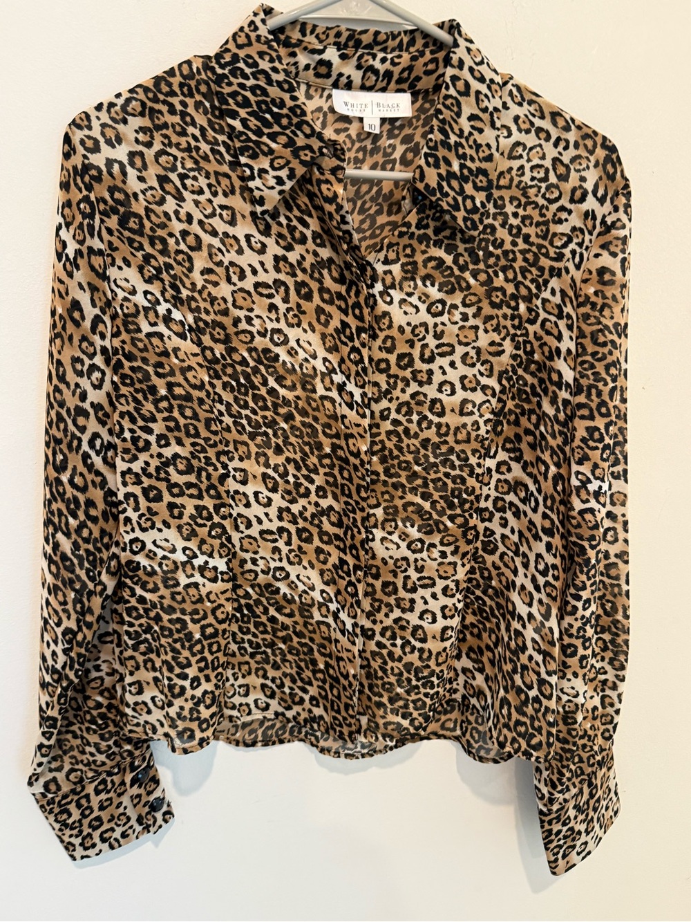 White House Black Market Leopard Print Button-Up Blouse in Brown and Black